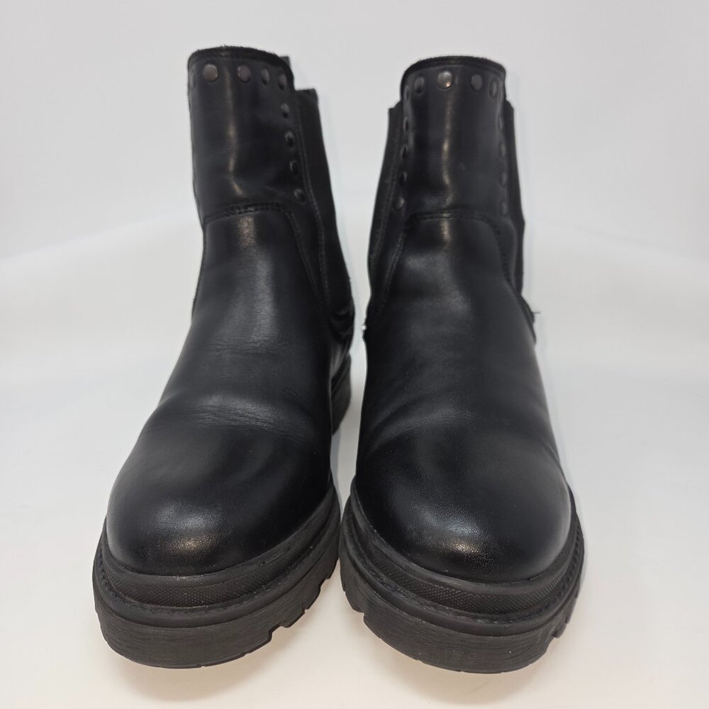 Danassa Black Leather Studded Moto Boots, Size 40EU/9US